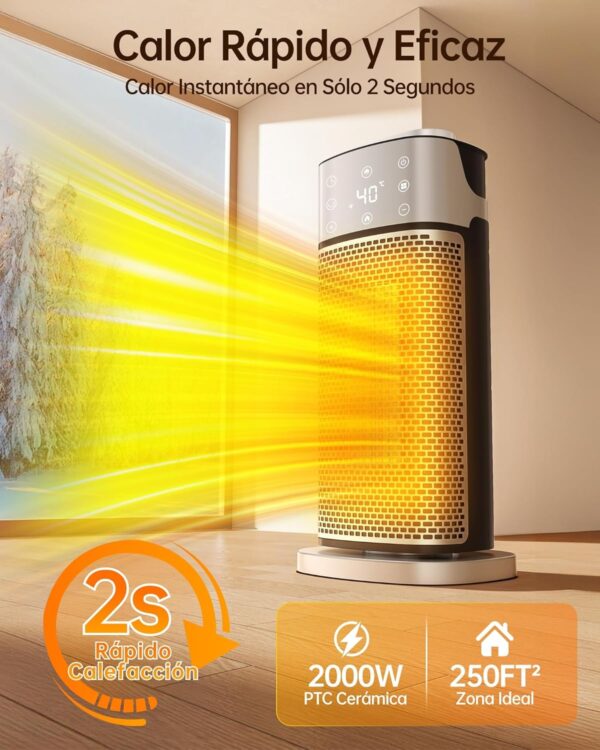 Calefactor Electrico Bajo Consumo, Primevolve 2000W Calefactor Ceramico con ECO Modo y Humidificación Soporte de Control Remoto 12H Timing 70° Oscilación, para Dormitorio Oficina Hogar - Image 2