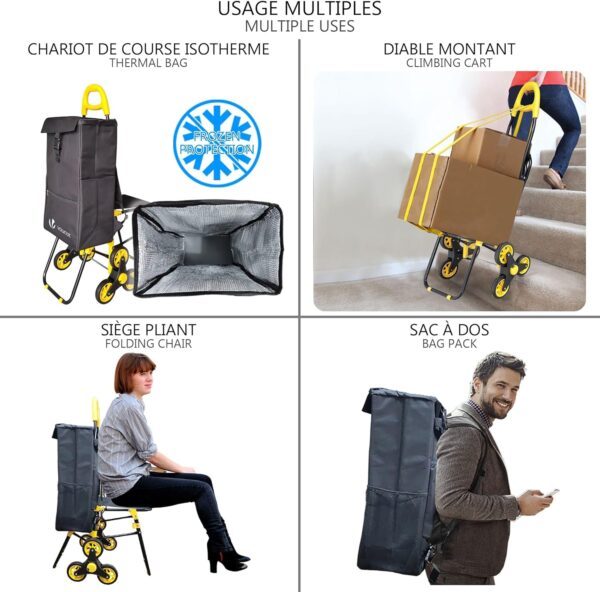 VOUNOT Carro de la Compra de 6 Ruedas Plegable con Asiento y Bolsa Térmica de 35 L, para Subir Escaleras, Negro - Image 2