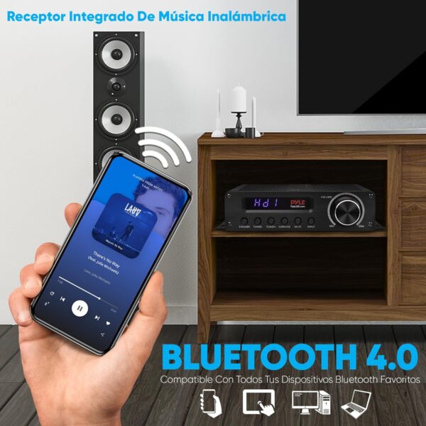 Pyle amplificador de sonido, Para el hogar, 100W, Bluetooth, Inalambrico, Receptor estereo de potencia de cine en casa de 5.1 canales, sonido envolvente con HDMI, AUX, FM, Entrada de altavoz subwoofer - Image 4