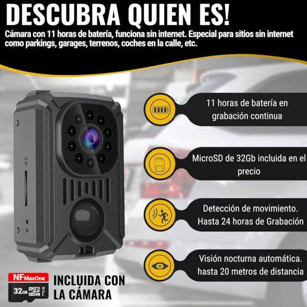 SECURITY TOYS Mini Cámara Espía Oculta, Funciona sin Internet, Camara Vigilancia HD con Visión Nocturna y Detección de Movimiento para Coche, 11 Horas de Batería, Spy CAM sin WiFi - Image 2