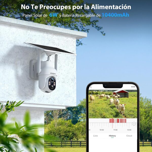 Xega 4G Camara Solar Exterior con Tarjeta Sim, LTE Cámara Vigilancia Inalámbrica con Batería 2K HD IP PTZ 355°/90°,Visión Nocturna,Detección De Movimiento,Alarma de Luz y Sonido, TF&Cloud,IP66 - Image 5