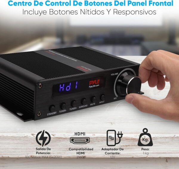 Pyle amplificador de sonido, Para el hogar, 100W, Bluetooth, Inalambrico, Receptor estereo de potencia de cine en casa de 5.1 canales, sonido envolvente con HDMI, AUX, FM, Entrada de altavoz subwoofer - Image 5