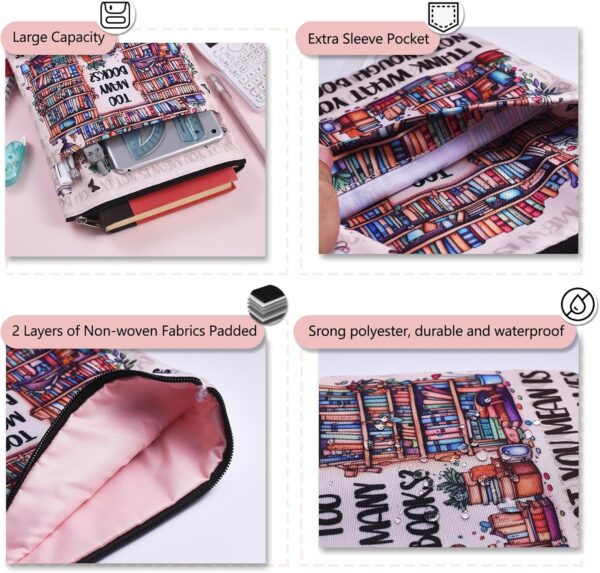 LParkin Funda de libro para amantes de los libros para mujer, regalo de bibliotecaria de gusano de biblioteca, club de lectura, cubierta de libro impermeable, regalo divertido de biblioteca, bolsa de - Image 3
