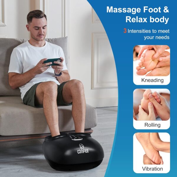 Comfier Shiatsu Masajeador Eléctrico de Pies con Calor, Vibración, Rodillos y Compresión de Aire, Masaje Shiatsu de Pies para Fascitis Plantar y Alivio del Dolor, Regalos para Mamá, Papá - Image 5