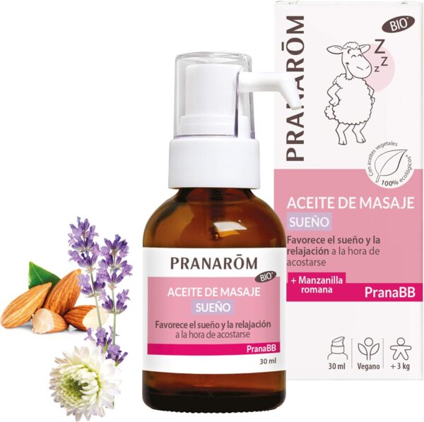 PRANAROM - PranaBB - Aceite de Masaje - Manzanilla Romana - Favorece el Sueño y la Relajación a la Hora de Acostarse - Calma y Crea un Momento Especial de Relajación - 30ml