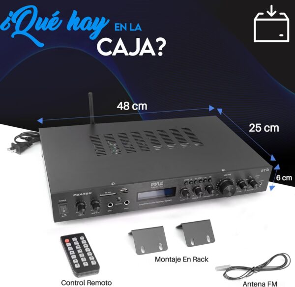 Pyle Amplificador Receptor, Montaje en Rack de 5 Canales, Cine en casa, Transmision inalambrica Bluetooth, Radio MP3/USB/SD/AUX/FM, 200V, Pantalla LCD Digital ID3 - Image 7