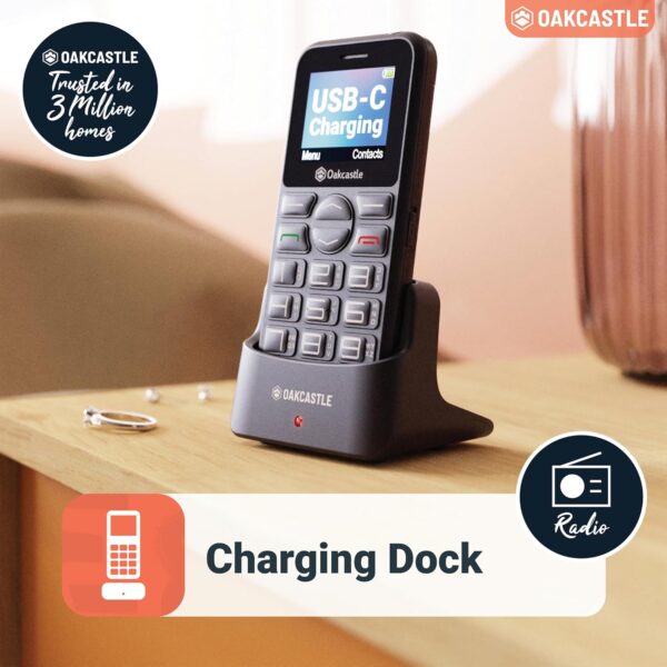 Oakcastle Teléfono móvil para Personas Mayores Dual Sim Basic | Todas Las Redes, 64 MB, batería de 5 días, Botones Grandes | Cámara, reproducción Multimedia y estación de Carga incluida F300 - Image 5