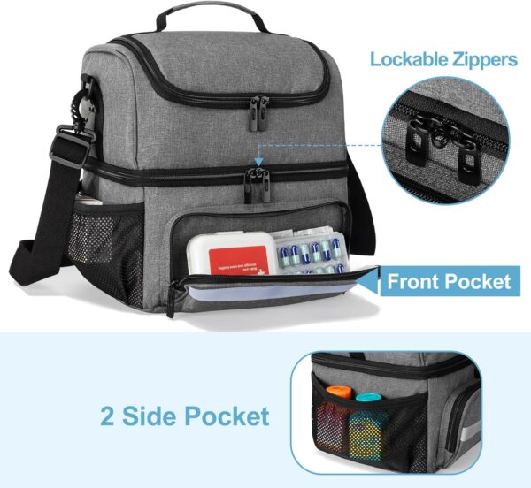 CURMIO Bolsa Médica de Doble Capa, Bolso Primeros Auxilios Domiciliaria, Bolsa de Emergencia para Medicamentos, Vitaminas, Suministros Médicos, Bolsa Botiquin Vacia, Gris - Image 4