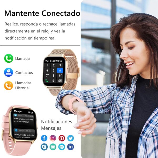 ZOSKVEE Reloj Inteligente Mujer, [Dos Correas] Bluetooth Llamada y Recibir Whatsapp, 2'' Smartwatch Deportivo con Presión Arterial, 100+ Deportes, Ritmo Cardíaco, DIY Esferas, para iOS Android - Image 3