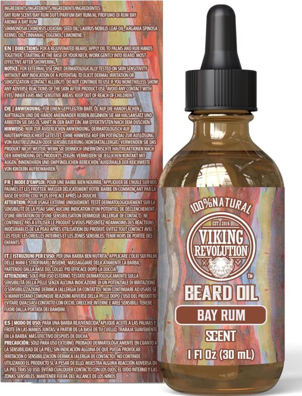 Viking Revolution - Aceite Barba Hombre - Aceites de Argan y Jojoba - Favorece el Crecimiento de la Barba - Suaviza y Fortalece la Barba y el Bigote de los Hombres - Aroma de Ron de Bahía - 30 ml - Image 5