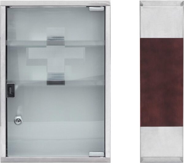Relaxdays 0 Botiquín Acero Inoxidable, Primeros Auxilios, 45x30x12cm, 3 Compartimentos, Puerta con Llave, Plateado/Marrón, 45 x 30 x 12 cm - Image 6
