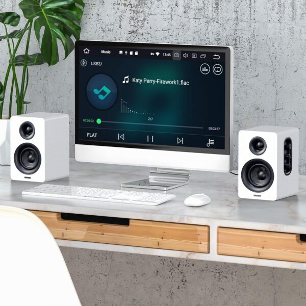 Sanyun SW208 Altavoces de estantería activos Bluetooth 5.0 de 3 "- Unidad de altavoz de fibra de carbono de 60W - DAC integrado de 24bits - Altavoces para juegos de monitor de computadora(par, blanco) - Image 6