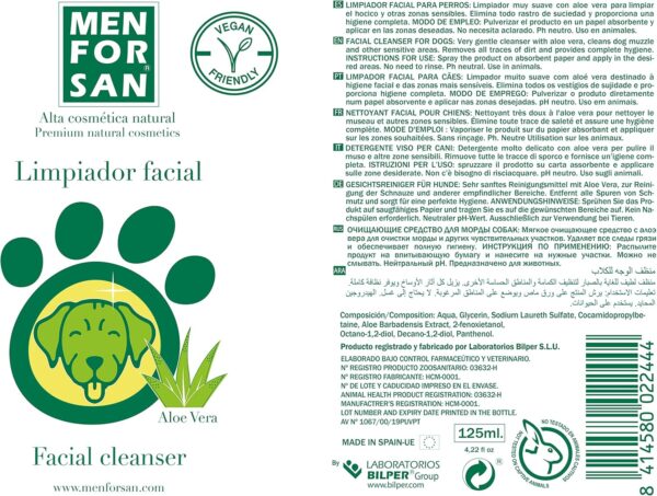 Menforsan Limpiador Facial para Perros | Higieniza y Limpia Sin Agua | Abrillanta el Pelaje | Aloe Vera 100% Natural de Cultivo Ecológico | 60ml - Image 2