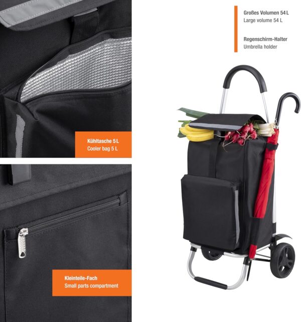 Meister - Carrito de la compra, 54 L, con compartimento refrigerador, bolsa extraíble y resistente a la lluvia, colgador para el carro de la compra, carrito plegable, 6816800 - Image 6