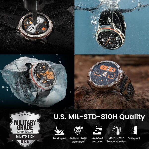 KOSPET Tank T3 Ultra Reloj Inteligente Hombre GPS, 480 mAh de Batería, 50m Impermeable, Cuerpo de Acero Inoxidable, Resistente Smartwatch Redondo con Brújula & Llamadas Bluetooth, 1.43" AMOLED Display - Image 3