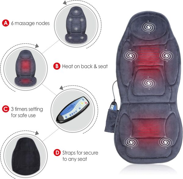 Snailax Cojín de Masaje con calor, cómodo masajeador con vibración para espalda, Asiento de masaje para relajarse en casa y en la oficina, Regalos para Hombre/Mujer/Familia - Image 5