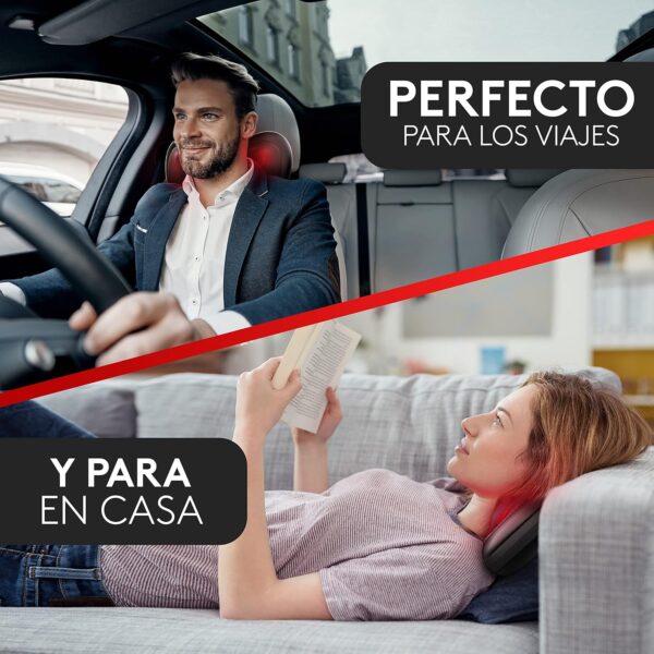 Wellax almohada de masaje relajante con función de calor y rotación de 360°, Shiatsu con 3 velocidades para hombros y espalda, incluye cinturón de extensión, masaje para el cuello Negro - Image 6