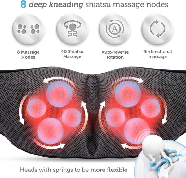 Comfier Masajeador de Cuello y Hombros, Shiatsu Masajeador Cervical y Espalda con Función de Calor, Masajeador Eléctrico para Relajación en Casa, Oficina,Regalos para Hombres y - Image 3
