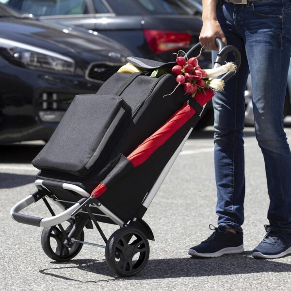 Meister - Carrito de la compra, 54 L, con compartimento refrigerador, bolsa extraíble y resistente a la lluvia, colgador para el carro de la compra, carrito plegable, 6816800 - Image 4