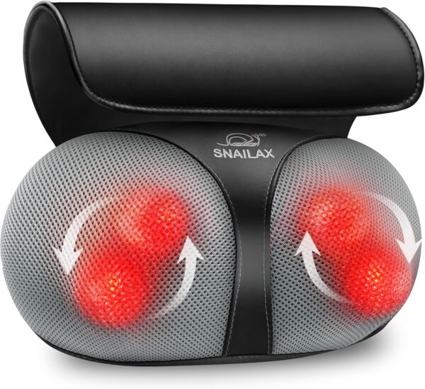 Snailax Almohada de masaje Shiatsu - Masajeador de cuello y espalda con calor, Masajeador de almohada eléctrico para hombros, cervicales, regalos para mujeres/hombres/mamá/papá