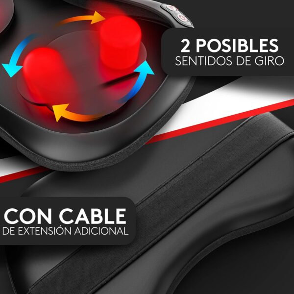 Wellax almohada de masaje relajante con función de calor y rotación de 360°, Shiatsu con 3 velocidades para hombros y espalda, incluye cinturón de extensión, masaje para el cuello Negro - Image 4