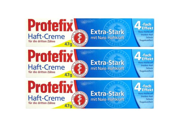 ROTEFIX Protecix Crema adhesiva para terceros dientes, 47 g, extra fuerte con adherencia húmeda, 3 unidades