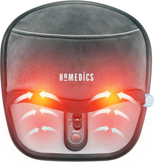 HoMedics Masajeador Eléctrico para Pies – Dispositivo Pórtatil para Masaje Plantar Shiatsu a Comprensón por Aire, con Tecnología de Nodos Gel, Calor e Intensidad Ajustable para uso Doméstico