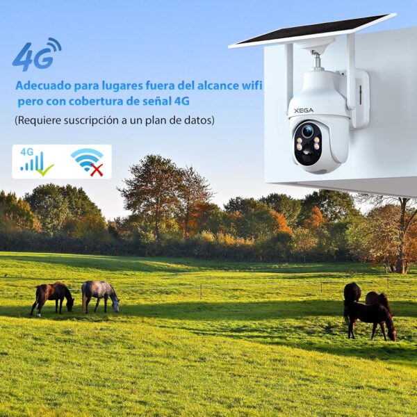 Xega 4G Camara Solar Exterior con Tarjeta Sim, LTE Cámara Vigilancia Inalámbrica con Batería 2K HD IP PTZ 355°/90°,Visión Nocturna,Detección De Movimiento,Alarma de Luz y Sonido, TF&Cloud,IP66 - Image 2