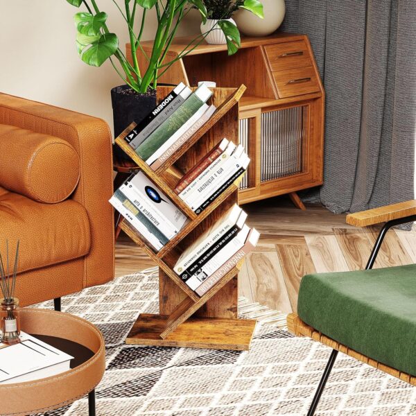 YMYNY Estantería de árbol, Librería de 4 Niveles, Estante de Pie para Libros, Librería Vertical para salón, Sala de Estar, Dormitorio, Oficina, ‎30 x 17 x 60CM Marrón Rústico HBC014H - Image 4