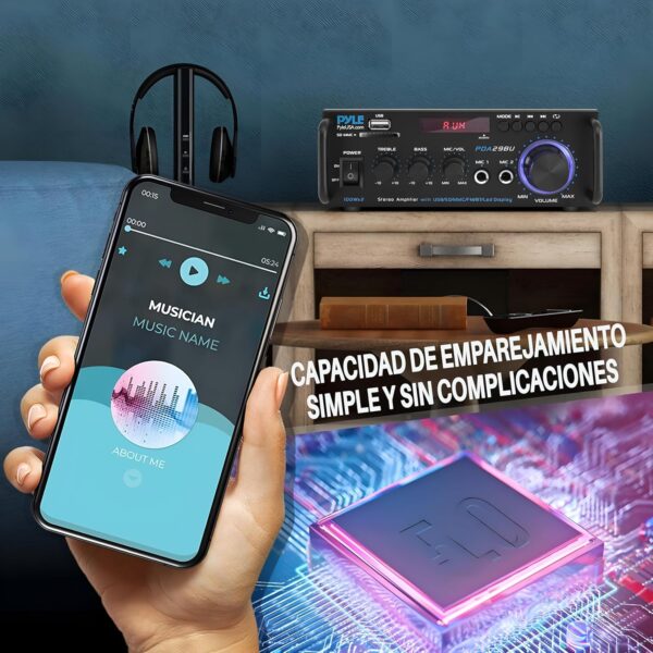 Pyle Amplificador de Sonido Estereo, Bluetooth, Inalambrico, 200W, Sonido de Doble Canal, para el hogar, para el Estudio, con RCA, USB, SD, Entrada de microfono, Radio FM - Image 5