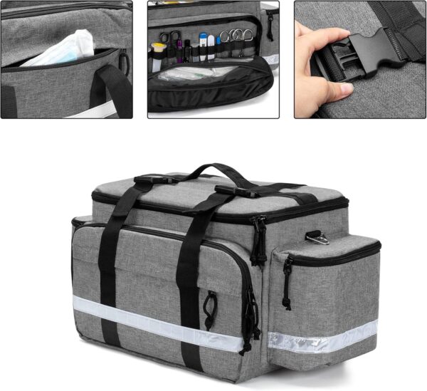 Damero Bolsa de Suministros médicos, Bolsa de Primeros Auxilios con divisores Desmontables y Hebillas Superiores, Ideal para traumatismos, Salud en el hogar, Enfermeras,Gris - Image 2