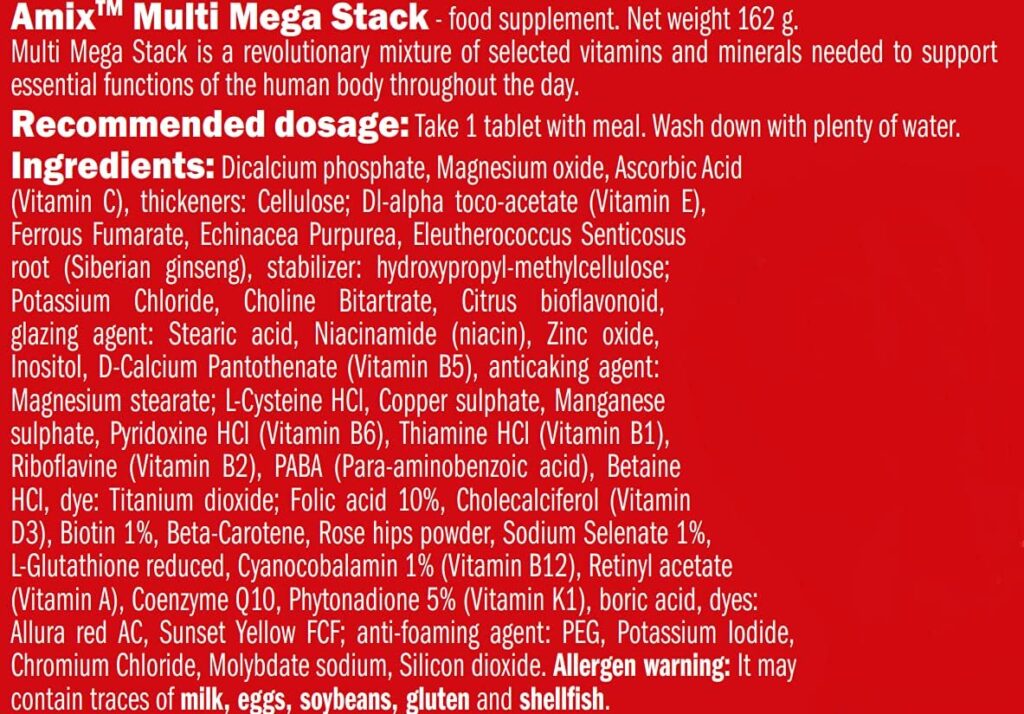 AMIX - Complejo Vitamínico - Multi Mega Stack con Vitaminas y Minerales - 120 Tabletas - Mejora el Rendimiento Físico y Mental - Suplemento con Hierro - Eficaces Suplementos Vitamínicos