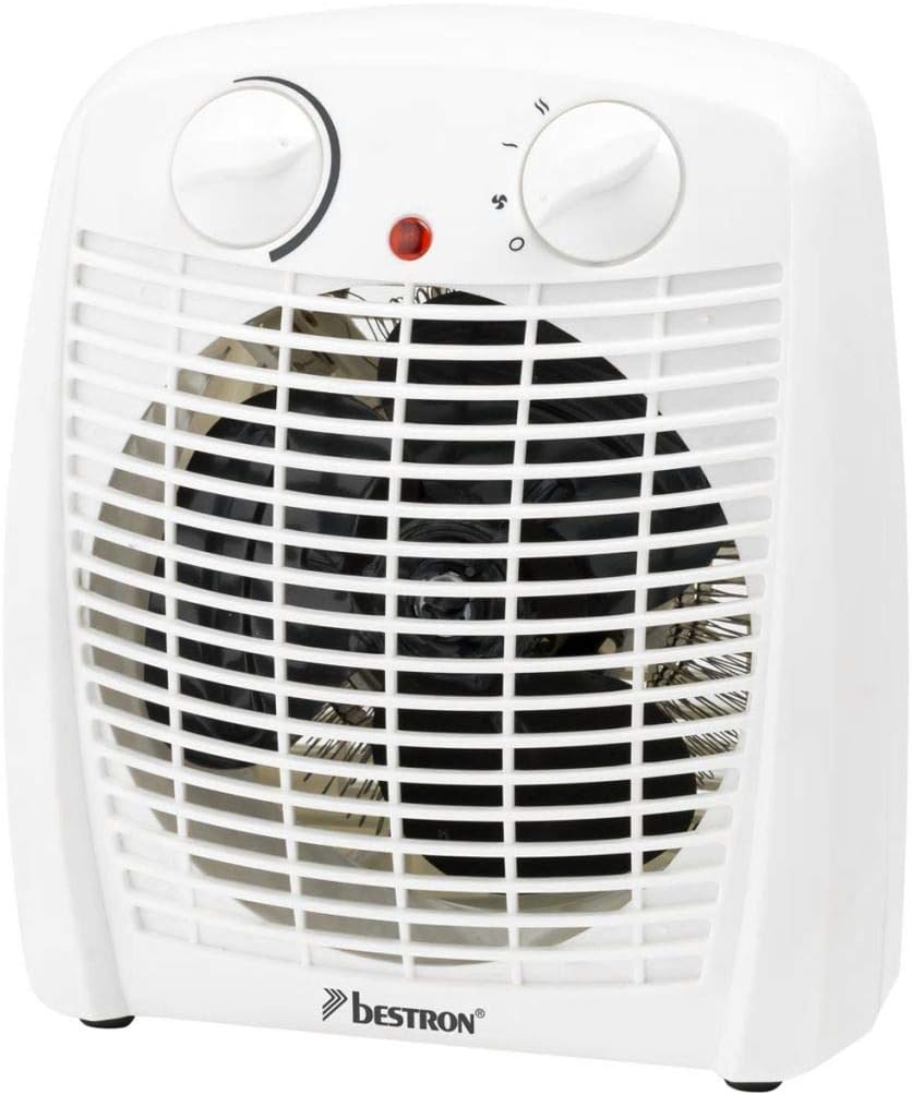 Bestron Calefactor, Termoventilador con 2 niveles de potencia, incl. protección antivuelco y contra sobrecalentamiento, para habitaciones de hasta 20 m², 2000 vatios, color: blanco