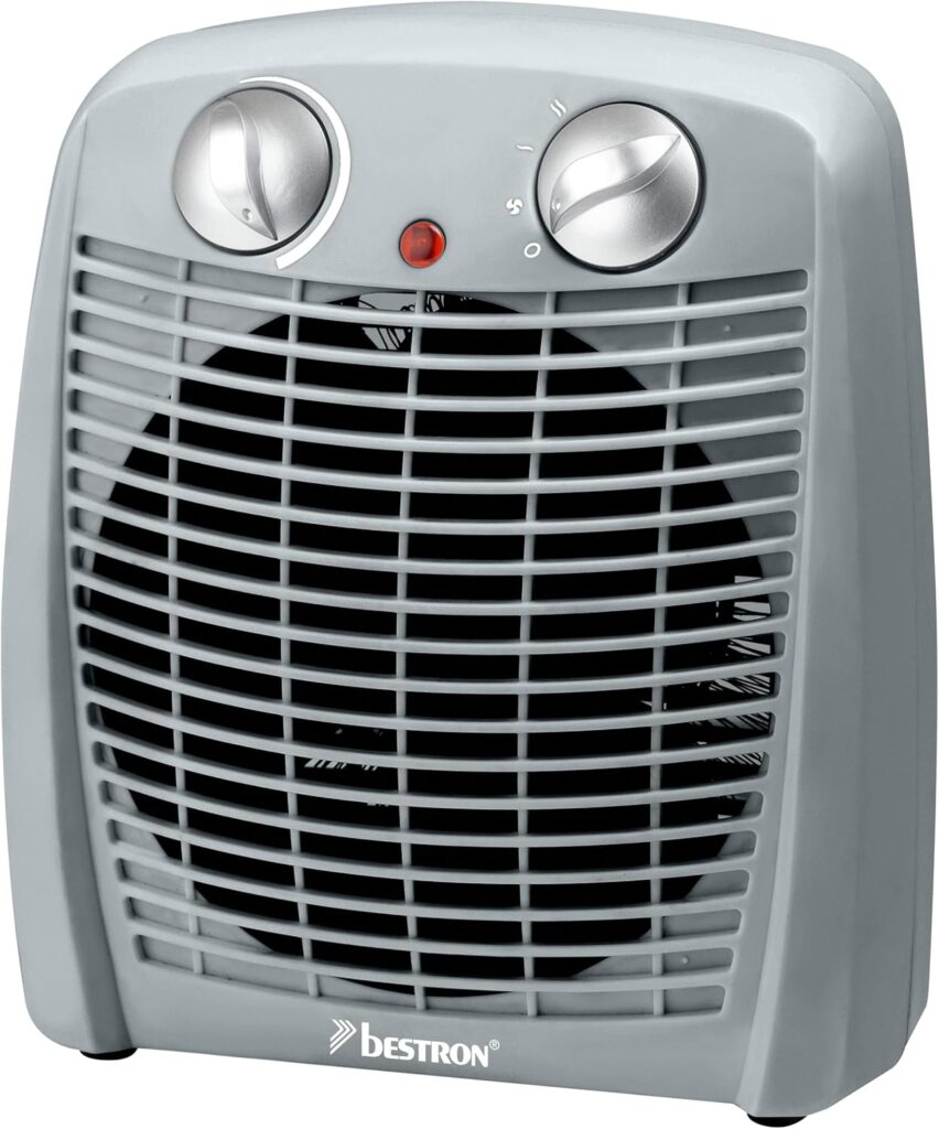 Bestron Calefactor, Termoventilador con 2 niveles de potencia, incl. protección antivuelco y contra sobrecalentamiento, para habitaciones de hasta 20 m², 2000 vatios, color: blanco