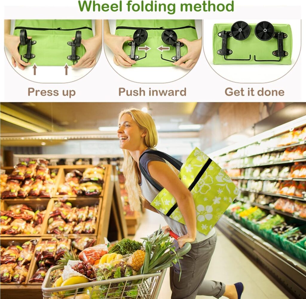 Carro de la compra Bolsa de la compra con ruedas 2 en 1 Carro de la compra plegable Multifuncional Bolsa para carrito de compras Gran capacidad, verde, adecuado para viajes, compras, camping