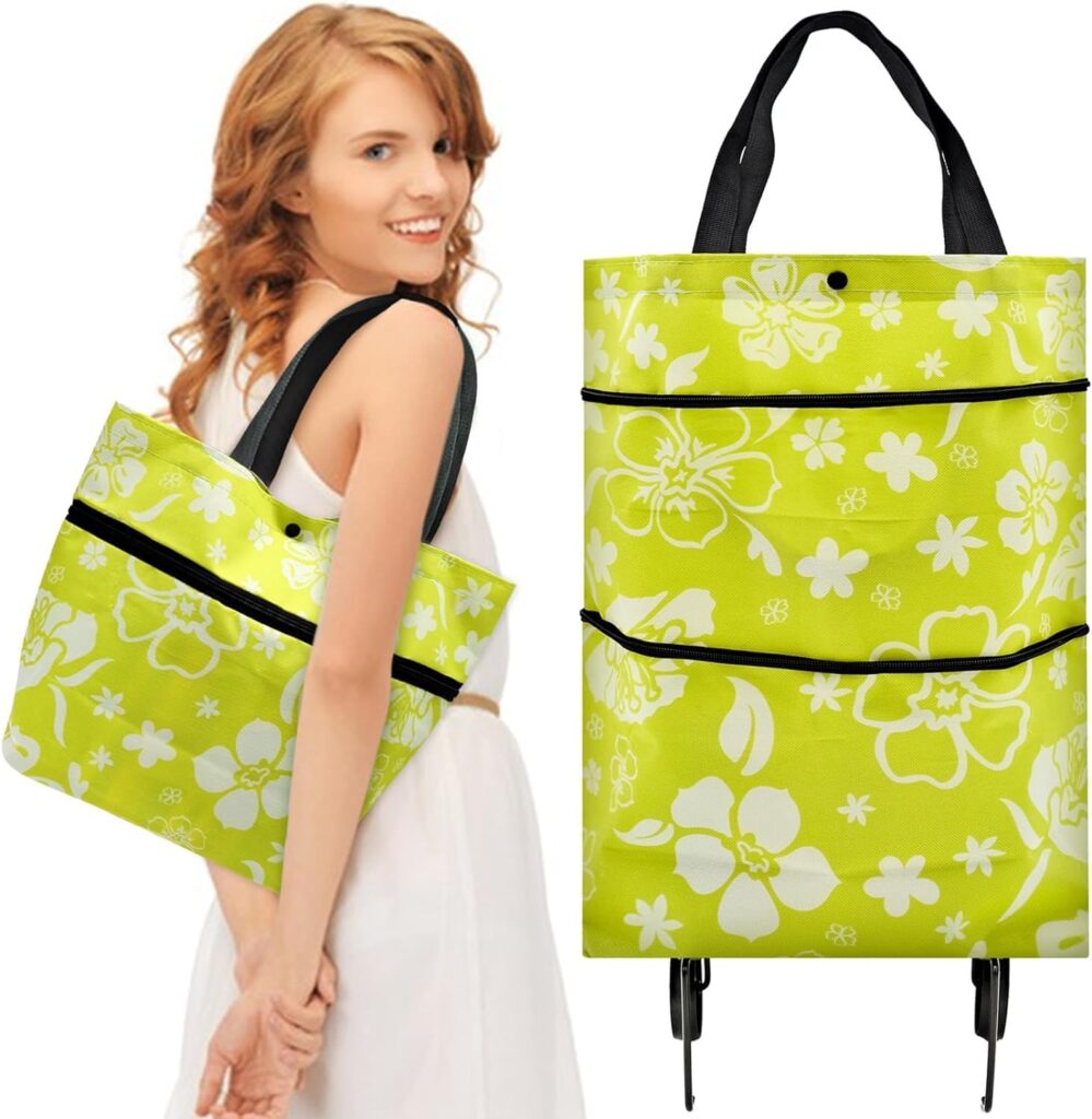 Carro de la compra Bolsa de la compra con ruedas 2 en 1 Carro de la compra plegable Multifuncional Bolsa para carrito de compras Gran capacidad, verde, adecuado para viajes, compras, camping