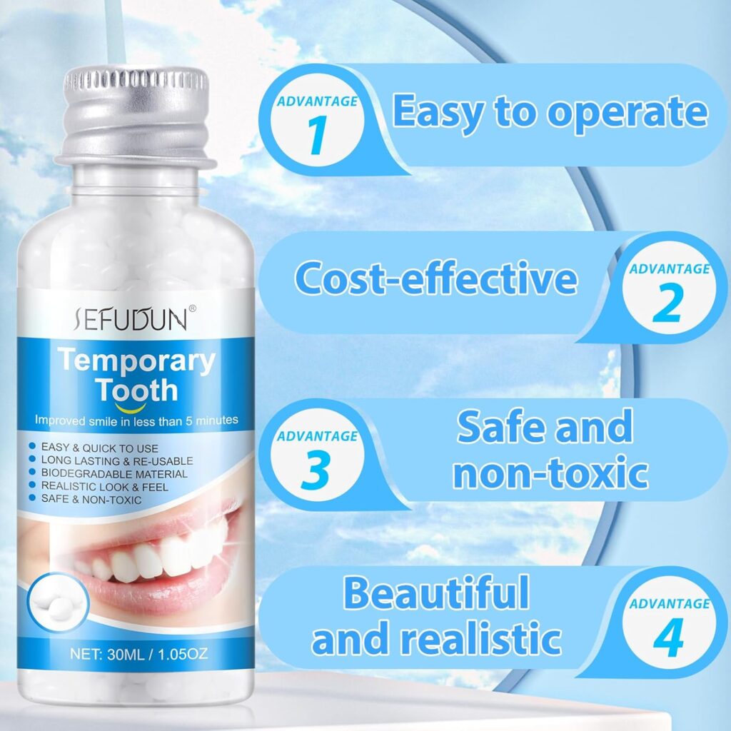 Kit de reparación temporal de dentaduras postizas, juego de 4 piezas de cuidado dental, adhesivo para rellenos de dentaduras postizas y kit de cuidado dental para reparación de dientes rotos