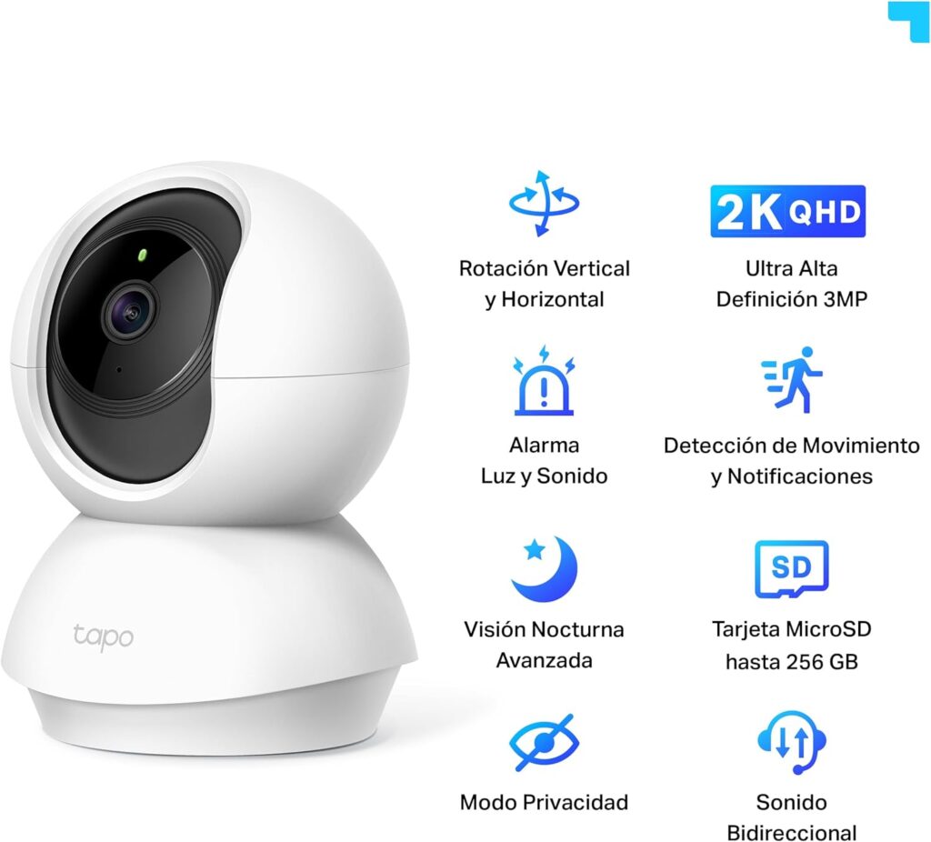 Tapo TP-Link C210(2-Pack) - Cámara IP WiFi 360° Cámara de Vigilancia 2K (3MP),Visión Nocturna Admite Tarjeta SD hasta 512 GB, Detección de Movimiento, Control Remoto, Compatible con Alexa