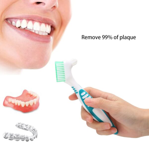 Cepillo para dentaduras postizas, limpieza eficaz cepillo de dientes postizos herramienta profesional de limpieza de dentaduras postizas para hombres y mujeres - Image 2