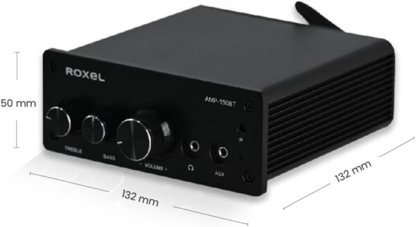 Roxel AMP-150BT Amplificador para receptor de audio estéreo Bluetooth de 2 canales, mini amplificador de alta fidelidad para altavoces de hasta 90 W x 2, con control de graves y agudos - Image 2