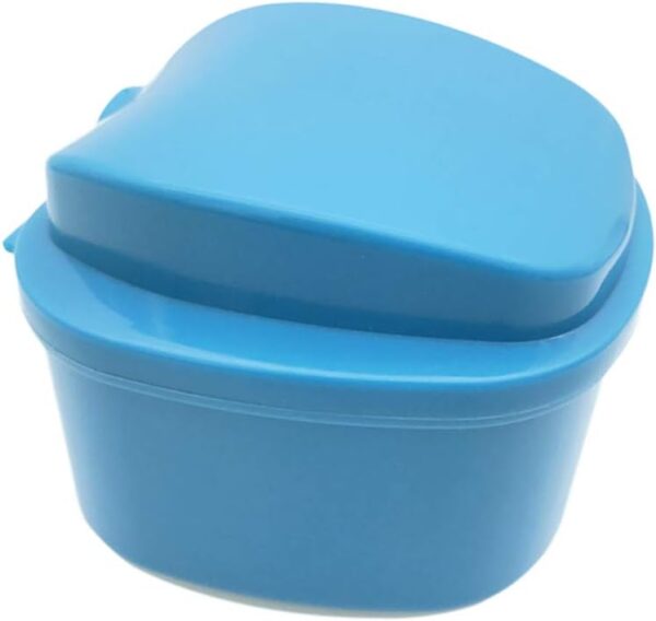 DOITOOL Contenedor de dientes falsos, 1 funda para dentaduras postizas con tapa, contenedor de baño de dentadura postizas dental, caja de almacenamiento dental con contenedor de red colgante, fácil - Image 3