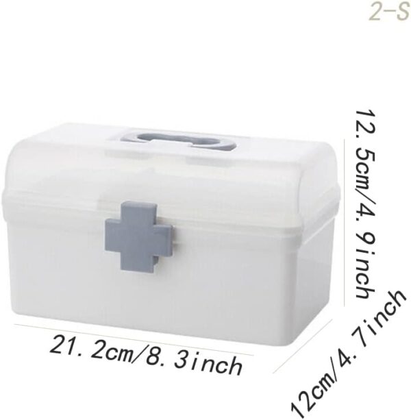Caja de almacenamiento de medicamentos de 2 capas, portátil, color blanco, caja de primeros auxilios, armario de medicina, organizador de medicina, maletín de almacenamiento de medicina, maleta, - Image 2