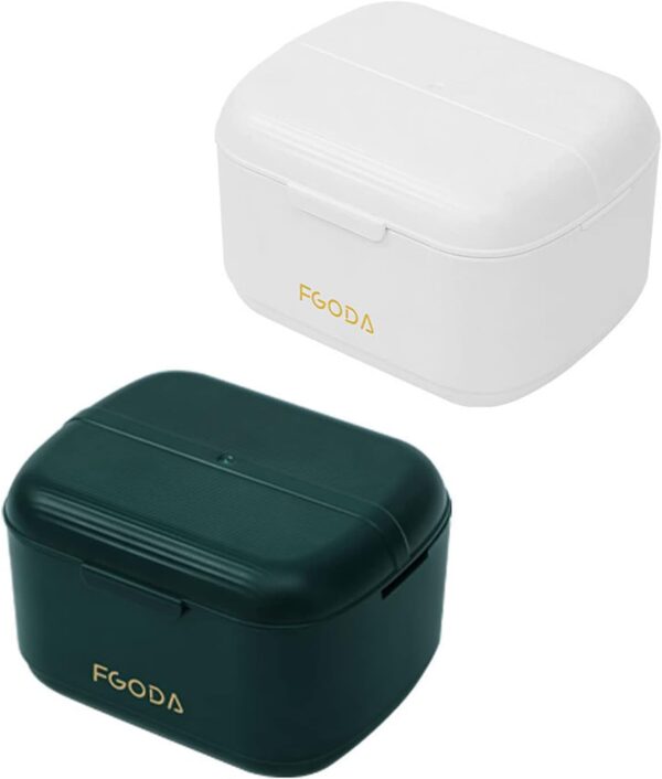 Myazs Caja de limpieza de retenedor de ortodoncia, caja de baño de dentadura con colador, caja de almacenamiento de doble capa, contenedor de remojo, solución de almacenamiento de dientes simple, - Image 2