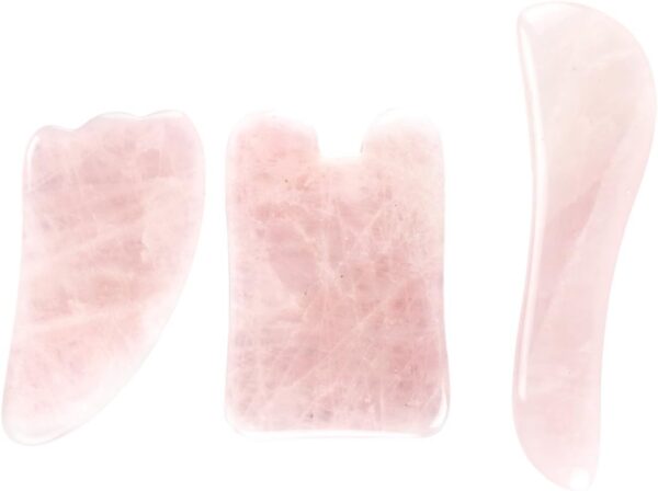 GES Gua Sha - Juego de 3 placas de raspado de cuarzo natural, alivio terapéutico de la piel para reducir el dolor de cuello y muscular, hecho a mano, raspado facial, cuerpo y pie