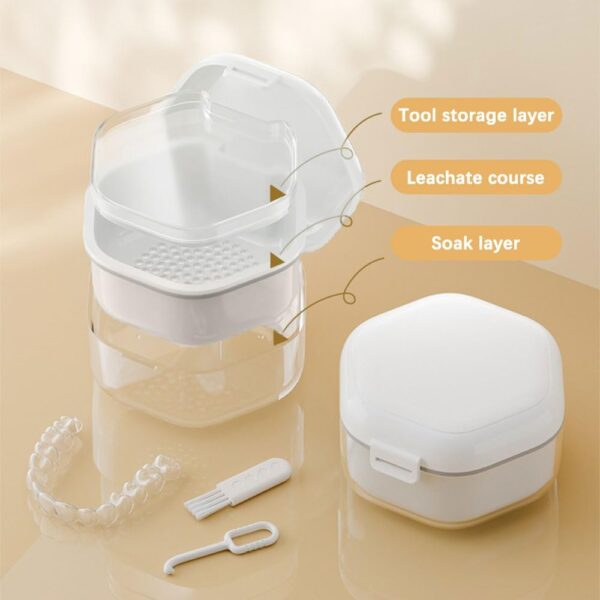 Irtyif Caja Ferula Dental,Caja de Baño de Dentadura Dental,Funda Aparato Dental,Caja Aparato Dental,Caja de Retención Dental de Plástico para Dientes Falsos Almacenamiento Remojo Limpieza - Image 4