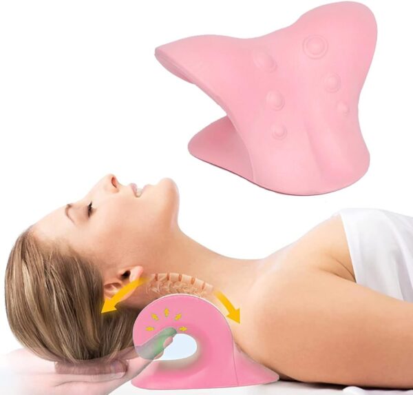 MOANATURA Masajeador Cervical. Almohada para Alivio del Dolor de Cervicales, Cuello y Hombros. Almohadilla Relajante de Tracción Cervical. Cojín para Estirar, Relajar y Traccionar el Cuello. (Rosa)