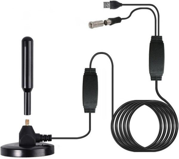 YOUNLEN Antena TV,Antena TV Interior Potente tdt,DVB-T2 DTMB Receptor de TV de Ganancia 4K 1080P VHF Antena Digital HD,Cable 5m,Base Magnética,Recepción 360° Amplificador Antena TV Interior vsg
