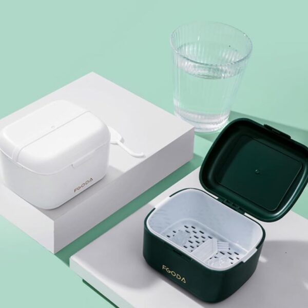 Xuanxi Caja de retención de ortodoncia, contenedor de remojo, caja de almacenamiento de dentaduras postizas, caja de baño con colador para dentaduras postizas para limpieza - Image 9