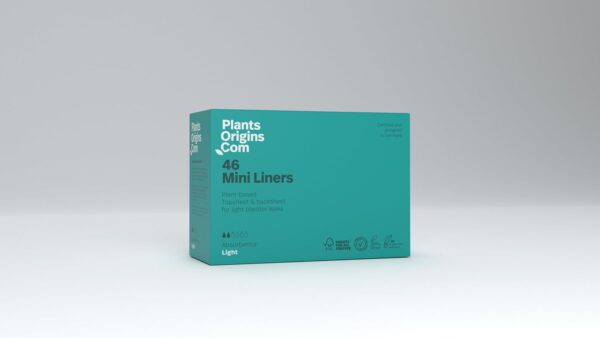 PlantsOriginsCom - BioBased - Mini forros para incontinencia ligera - 46 piezas para incontinencia urinaria ligera - 100% transpirable - Control activo de olores - Libre de productos químicos