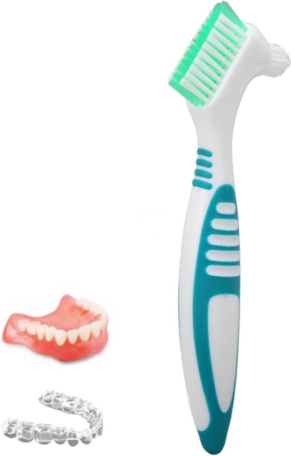 Cepillo para dentaduras postizas, limpieza eficaz cepillo de dientes postizos herramienta profesional de limpieza de dentaduras postizas para hombres y mujeres